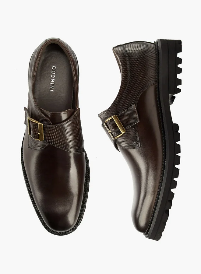DUCHINI Men's Solid Monk Shoes with Buckle Accent