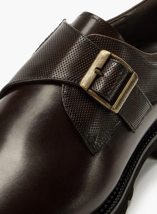 دوتشيني Men's Solid Monk Shoes with Buckle Accent