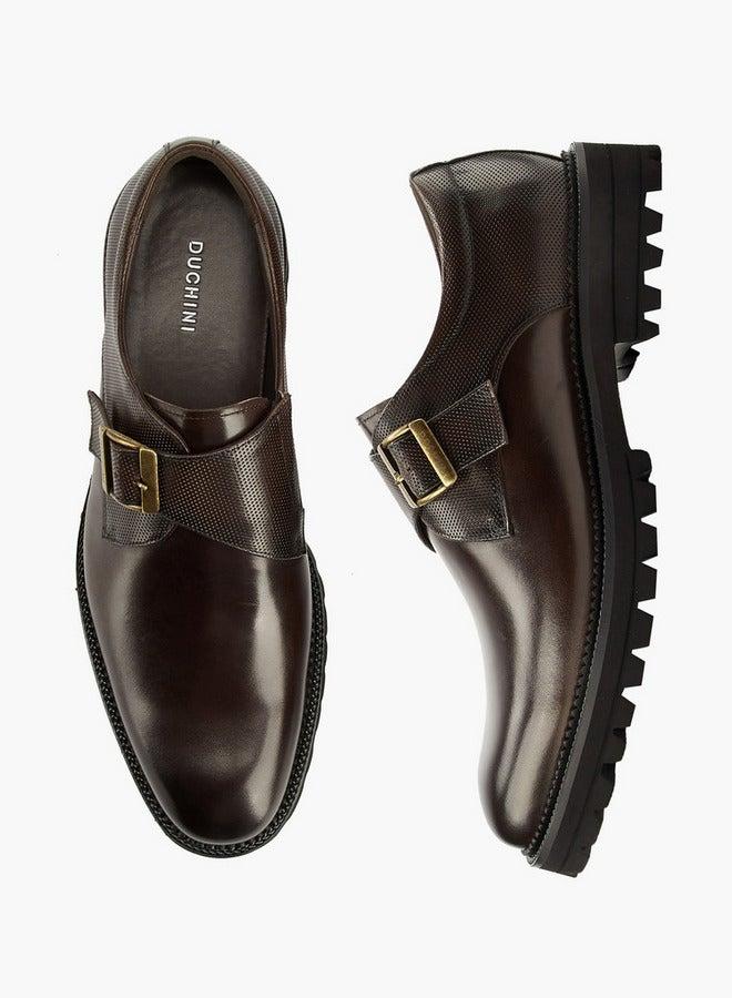 DUCHINI Men's Solid Monk Shoes with Buckle Accent - Image 2