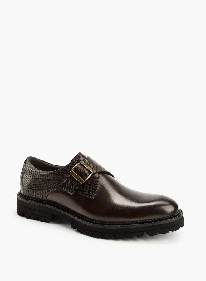 DUCHINI Men's Solid Monk Shoes with Buckle Accent