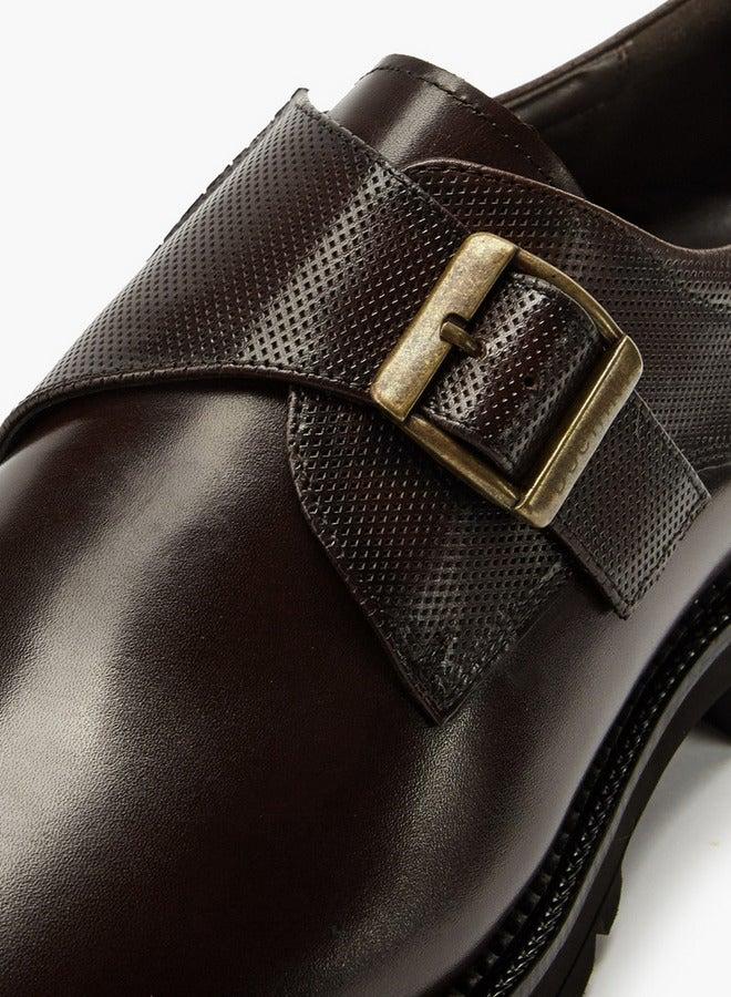 DUCHINI Men's Solid Monk Shoes with Buckle Accent - Image 4