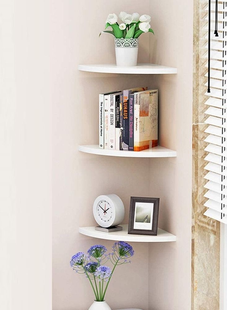 MARGOUN Floating Corner Wall Shelf 3Pcs Triangle Bookshelf Home Decor 3 Tier Display Organizer 40cm White - Image 1