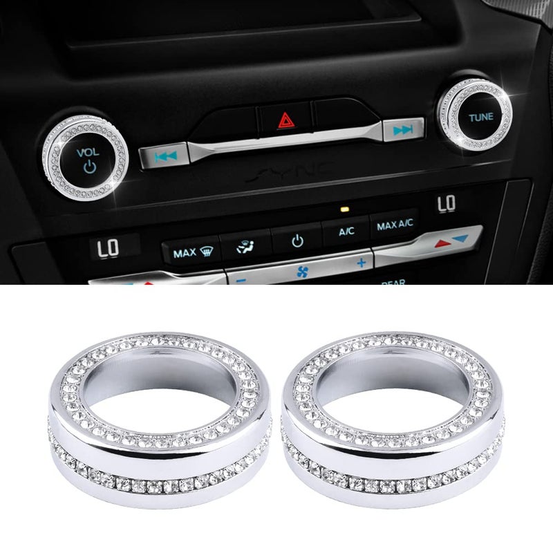 PIFOOG Bling Accessories for Ford Explorer 2020 2021 2022 2023 Volume Knob Cover VOL Tune Button Decals Car Interior Parts Sparkly Girly Men Crystal Metal 2PCS - Image 3