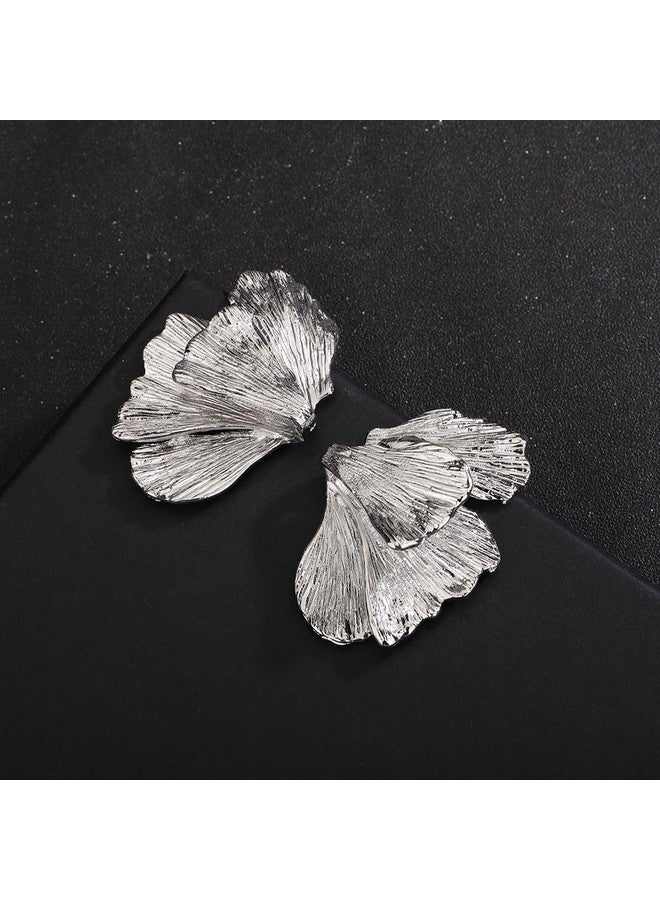 Wiwpar Boho Large Silver Plated Drop Dangle Exaggerated Geometric Statement Earrings Bohemian Silver Elegant Flower Metal Drop Dangle Earrings Jewelry Gift For Women Girls (Silver) - Image 4