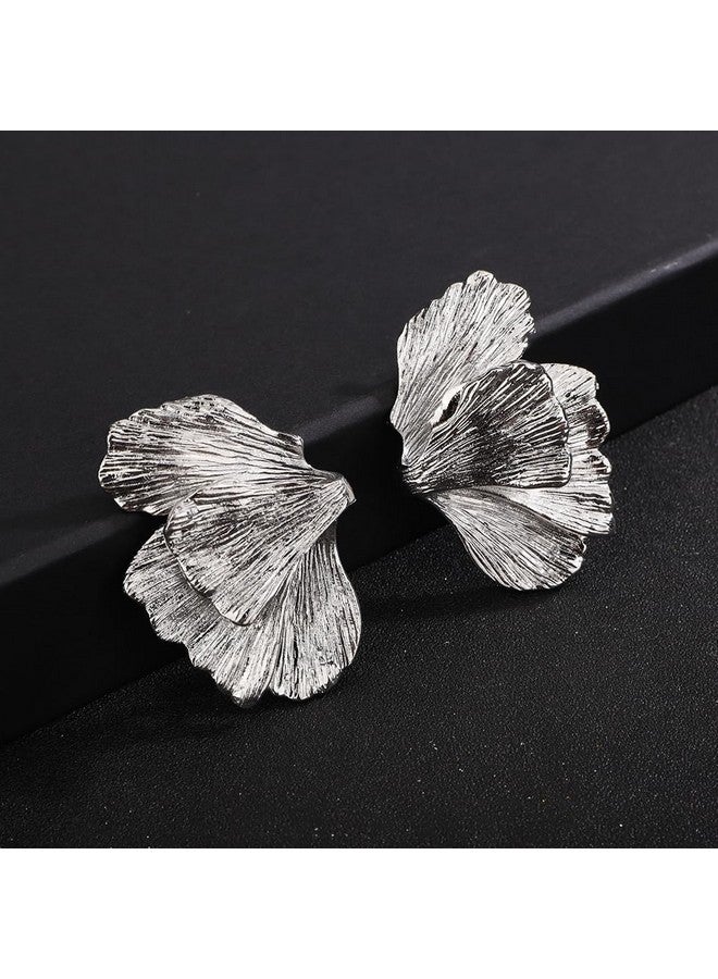 Wiwpar Boho Large Silver Plated Drop Dangle Exaggerated Geometric Statement Earrings Bohemian Silver Elegant Flower Metal Drop Dangle Earrings Jewelry Gift For Women Girls (Silver) - Image 3