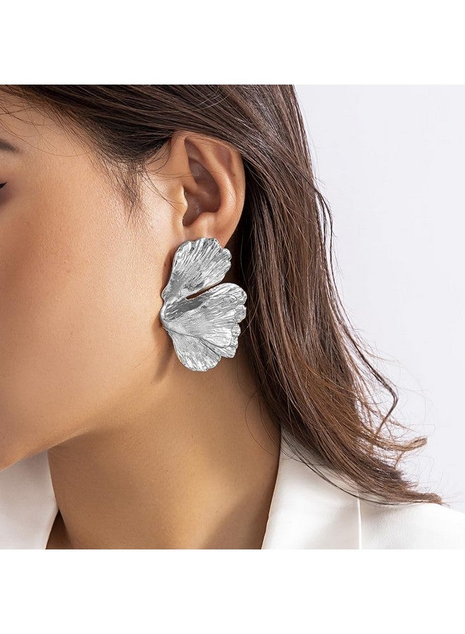Wiwpar Boho Large Silver Plated Drop Dangle Exaggerated Geometric Statement Earrings Bohemian Silver Elegant Flower Metal Drop Dangle Earrings Jewelry Gift For Women Girls (Silver) - Image 1