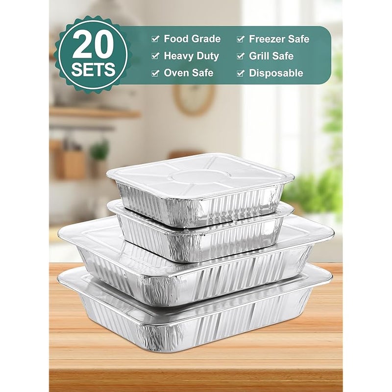 NEEBAKE 20 Set Disposable Aluminum Pans with Lids Combo Set- 10 Large 10.25x12.5 Foil Pans Half Size & 10 Small 8x8 Tin Foil Baking Pans, Tin Trays Containers for Meal Prep, Food Cooking, Roasting - Image 3