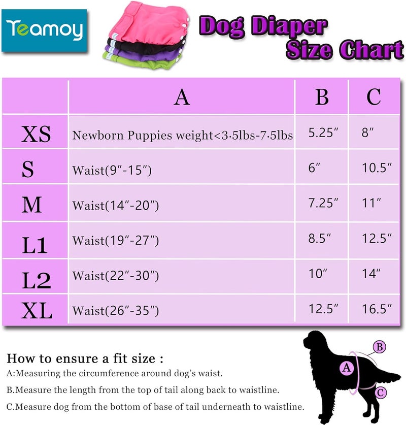 Teamoy 4pcs Washable Female Dog Diapers, Reusable Doggie Diaper Wraps for Female Dogs, Super-Absorbent and Comfortable, Large - Image 5