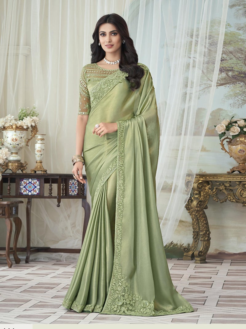 TRENDMALLS Women's Chiffon Embroidery Sequence work Saree with Unstitched Blouse Piece (K1160-Pista) - Image 4