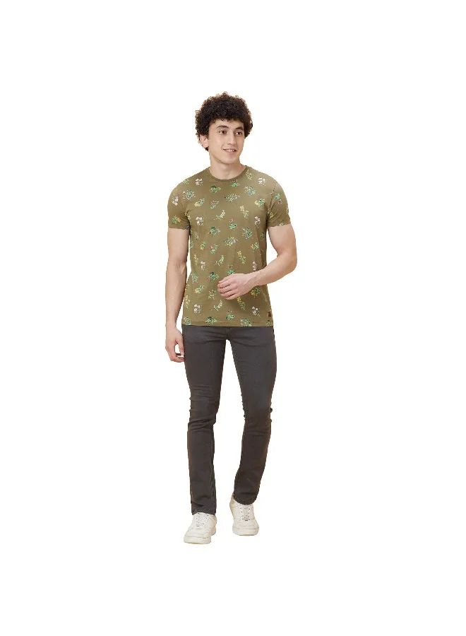 بيينغ هيومان Mens Olive Round Neck Short Sleeve T-Shirt