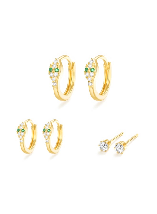 MTZ 3 Pairs Cubic Zirconia Stud Earrings Set for Women, Hypoallergenic Gold Plated Crystal Earrings, Dainty CZ Diamond Studs in Various Sizes, Sensitive Ear Friendly Jewelry Gift Box - Image 1