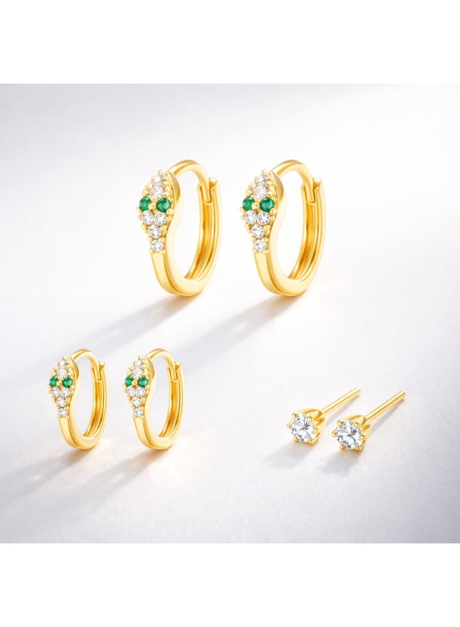 MTZ 3 Pairs Cubic Zirconia Stud Earrings Set for Women, Hypoallergenic Gold Plated Crystal Earrings, Dainty CZ Diamond Studs in Various Sizes, Sensitive Ear Friendly Jewelry Gift Box - Image 3