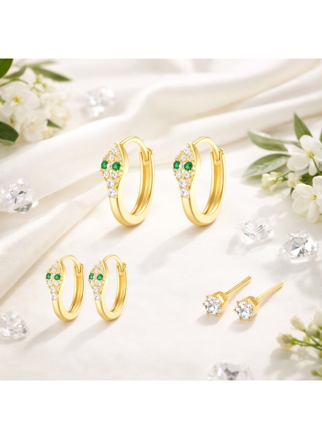 MTZ 3 Pairs Cubic Zirconia Stud Earrings Set for Women, Hypoallergenic Gold Plated Crystal Earrings, Dainty CZ Diamond Studs in Various Sizes, Sensitive Ear Friendly Jewelry Gift Box - Image 4