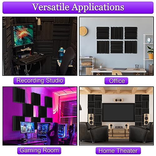 TroyStudio Thick Acoustic Foam Panels, 12 X 12 X 2 Inches 6 Pcs Broadband Sound Absorbing Foam, Dense Soundproof Padding Tile, Recording Studio Foam Absorber, Groove Decorative 3D Wall Ceiling Panel - Image 5