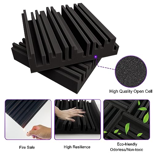 TroyStudio Thick Acoustic Foam Panels, 12 X 12 X 2 Inches 6 Pcs Broadband Sound Absorbing Foam, Dense Soundproof Padding Tile, Recording Studio Foam Absorber, Groove Decorative 3D Wall Ceiling Panel - Image 4