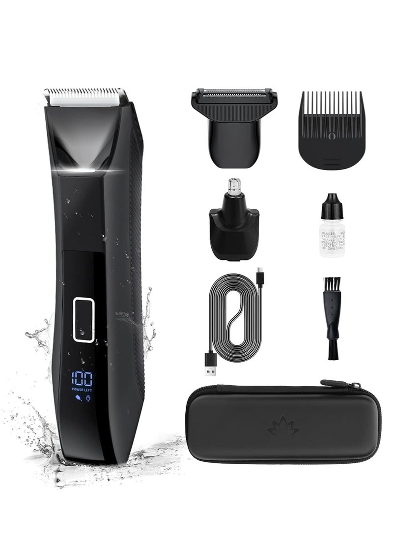 general Manscape Body Trimmer for Men, Groin & Body Hair Trimmer, Ball Foil Shaver, Nose Hair Clippers, 3 in 1 Men's Waterproof Wet/Dry Groomer with Travel Case &Travel Lock, LED Display - Image 1
