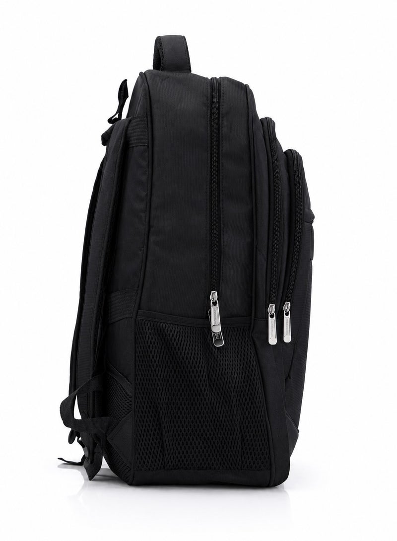 20-Inch Black Backpack for Schools and Universities – Spacious Main Compartment, Side Pockets, and Padded Back Panel. - Image 4