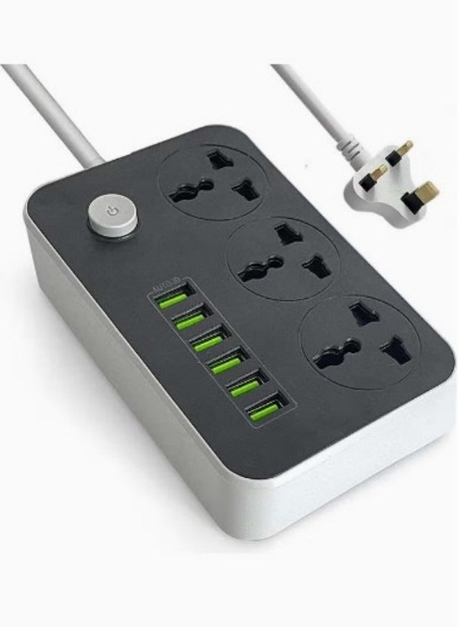 Power Strip Extension Cable With 3 Sockets And 6 USB Ports For Power Sockets