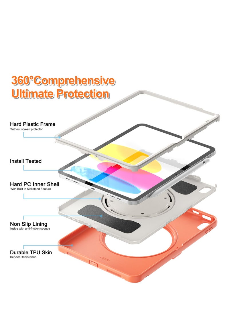 GULFLINK Rugged Heavy Duty Protective Case with Rotating Stand for ipad 10th 10.9 inch 2022（A2757/A2777）Orange - Image 5