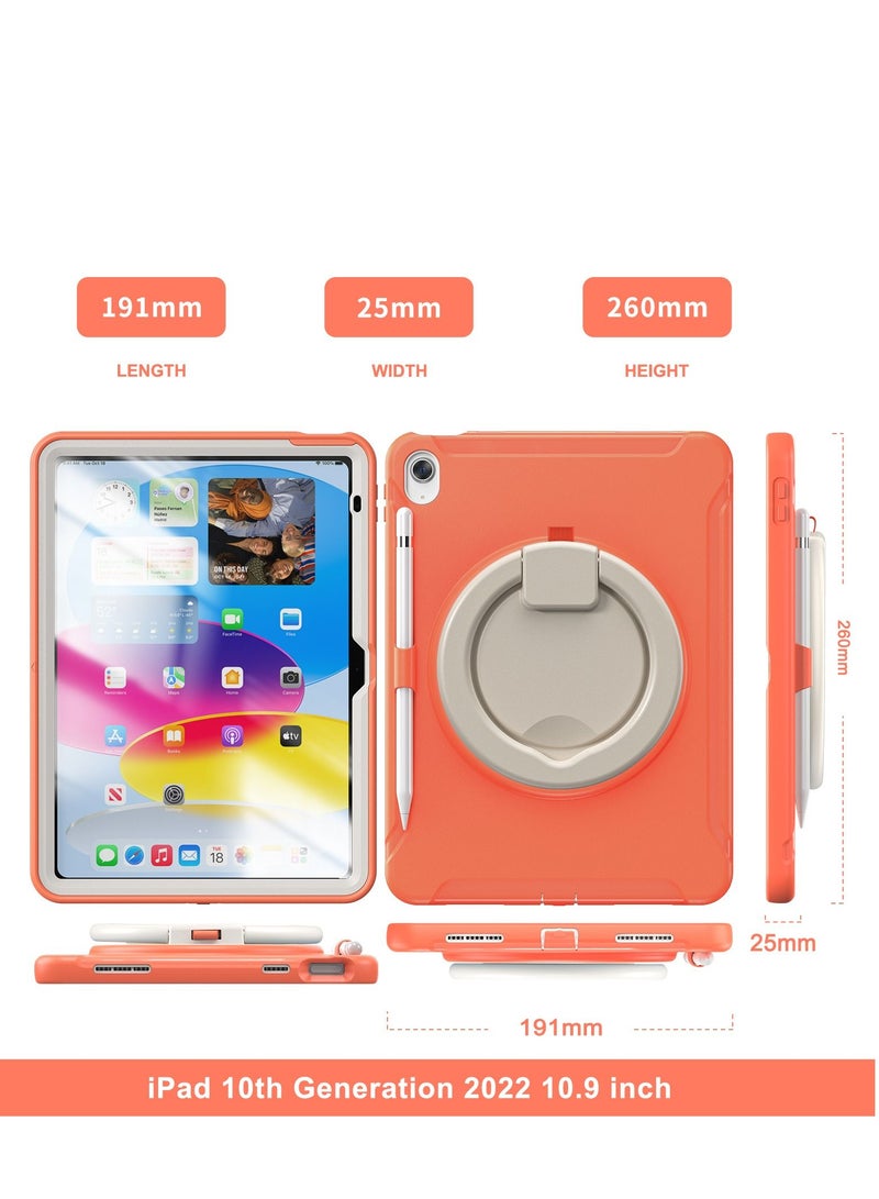 GULFLINK Rugged Heavy Duty Protective Case with Rotating Stand for ipad 10th 10.9 inch 2022（A2757/A2777）Orange - Image 3