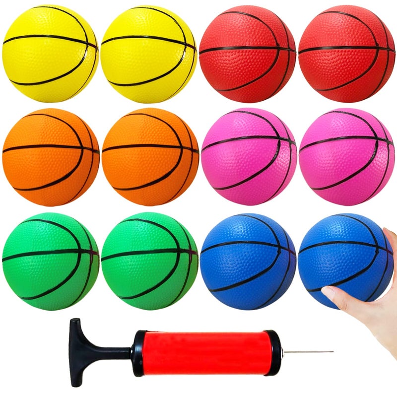 Dshengoo 12Pcs 5Inch Mini BasketballsColorful Rubber InflatableBasketballPool Kick Balls Toy with Inflation Pump for Indoor Mini Basketball HoopBeach Sports GameParty Favor - Image 2
