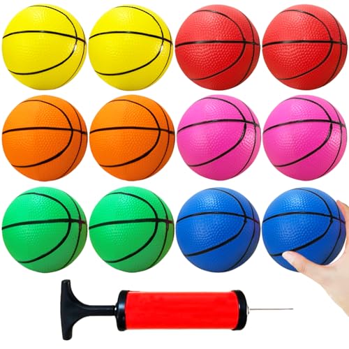 Dshengoo 12Pcs 5Inch Mini BasketballsColorful Rubber InflatableBasketballPool Kick Balls Toy with Inflation Pump for Indoor Mini Basketball HoopBeach Sports GameParty Favor - Image 1