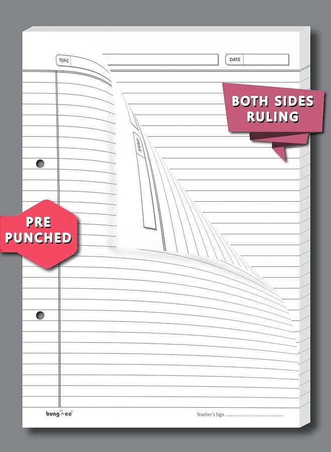 Bungbee Ruled Sheets A4 Size 90 GSM White Both Side Rule for Assignment, Project Work, Exam - 80 Sheets Loose Paper Bundle with Border, Punched, Grey Colour Rule and Margin - Acer Edition - Image 3