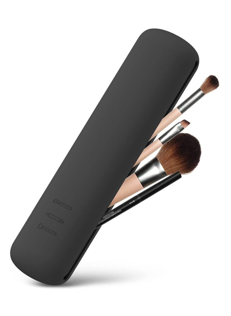 Oasisgalore Black Silicone Makeup Brush Holder, Compact Travel Brush Pouch, Essential for On-the-Go Beauty Needs. - Image 1