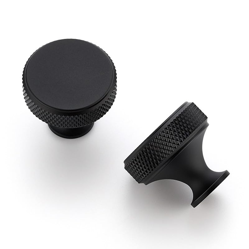 Ravinte 5 Pack Round Matte Black Knobs Knurled Single Hole Pulls Solid Black Kitchen Cabinet Hardware Handles for Drawers - Image 5