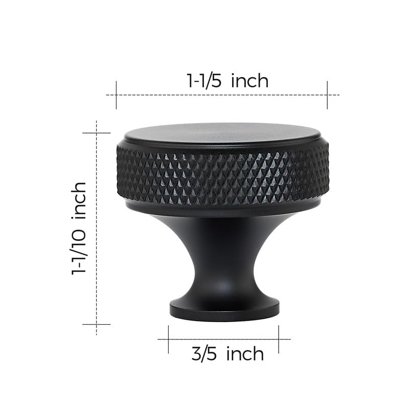 Ravinte 5 Pack Round Matte Black Knobs Knurled Single Hole Pulls Solid Black Kitchen Cabinet Hardware Handles for Drawers - Image 4