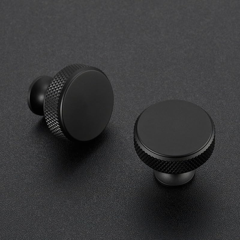 Ravinte 5 Pack Round Matte Black Knobs Knurled Single Hole Pulls Solid Black Kitchen Cabinet Hardware Handles for Drawers - Image 2