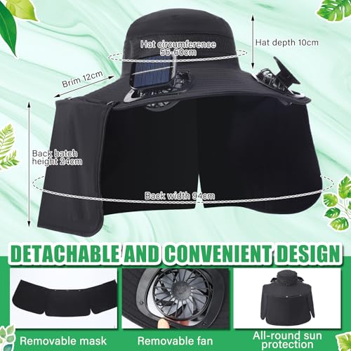 Chuarry Solar Powered Wide Brim Sun Hat with 2 Fan Outdoor USB Charging Fishing Hat with Neck Flap for Men Women HikingBlack - Image 3
