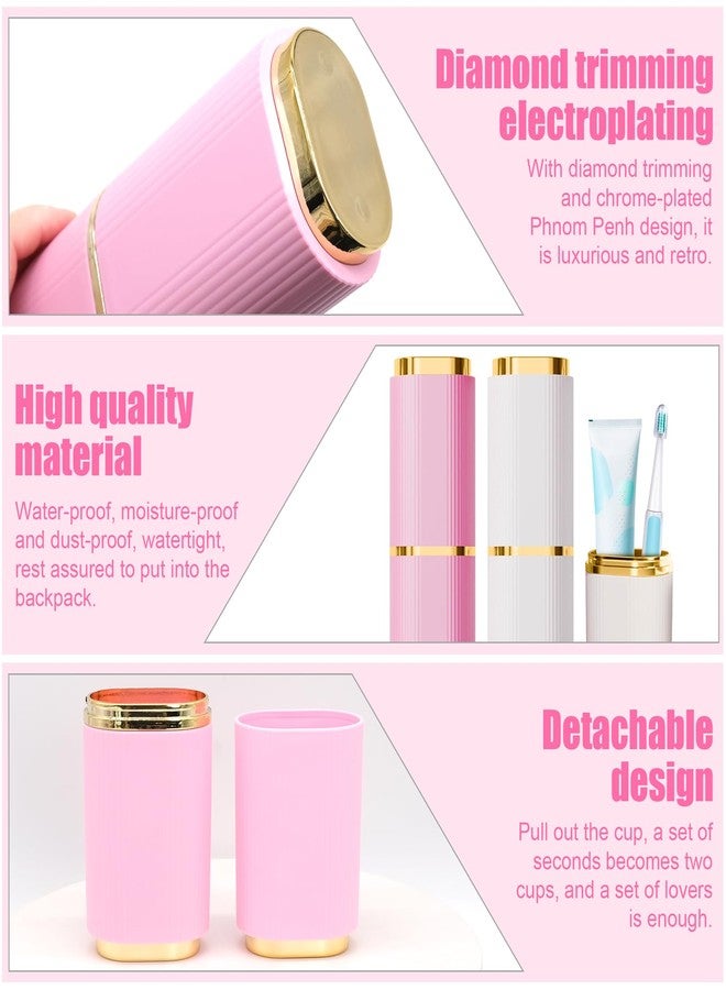 JLNGTHONG 2 Pieces Toothbrush Case, Portable Toothbrush Travel Case Toothbrush Toothpaste Storage Box for Business Camping Travel or Daily Use (Pink+White) - Image 3