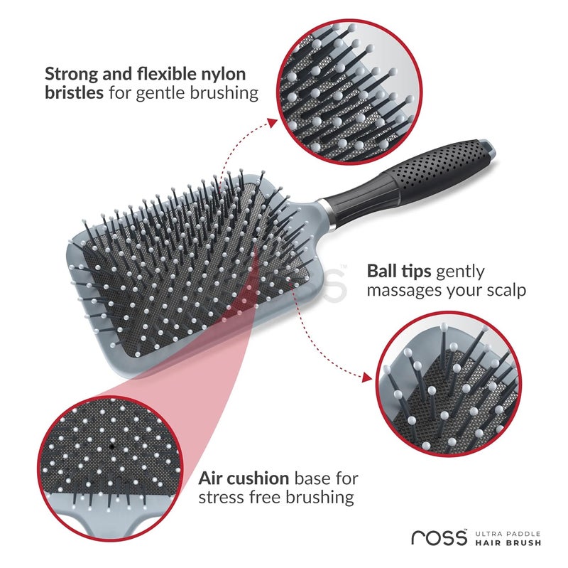 Ross Ultra Paddle Hair Brush with Large Coverage Soft BallPoint Bristles for Men Women Grey Pack of 3 - Image 3