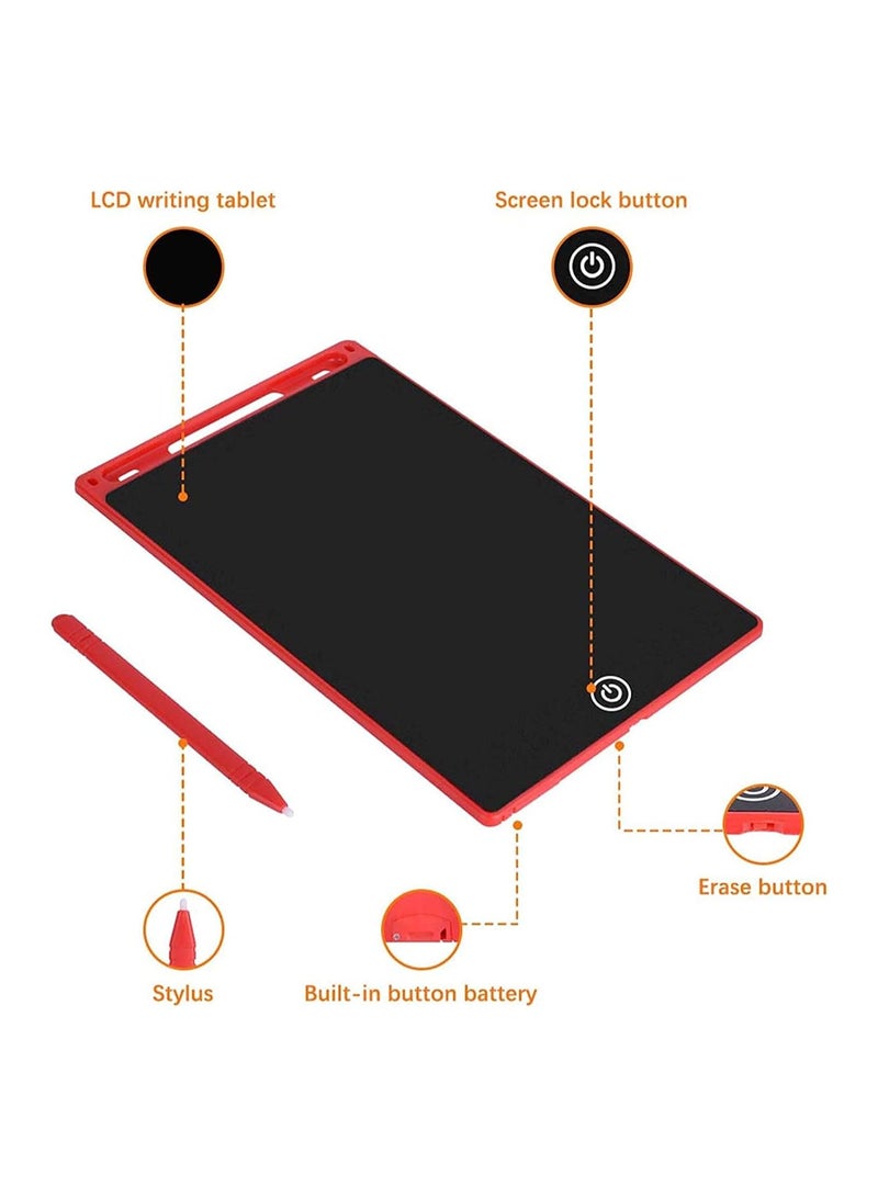 LCD Writing Tablet 12 Inch Handwriting Pen Intelligent Suitable for Family School Office Children and Adults Writing Board Lock Erase Button Electronic Writing Doodle Pad Digital Drawing - Plain (Red) - Image 4