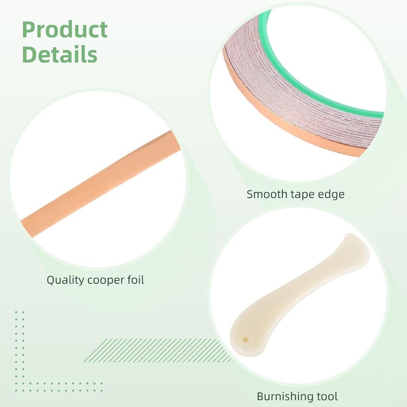 Copper Foil Tape 2 Packs 22 Yards with Folding Knife and Burnishing Tool for Stained Glass - Image 3