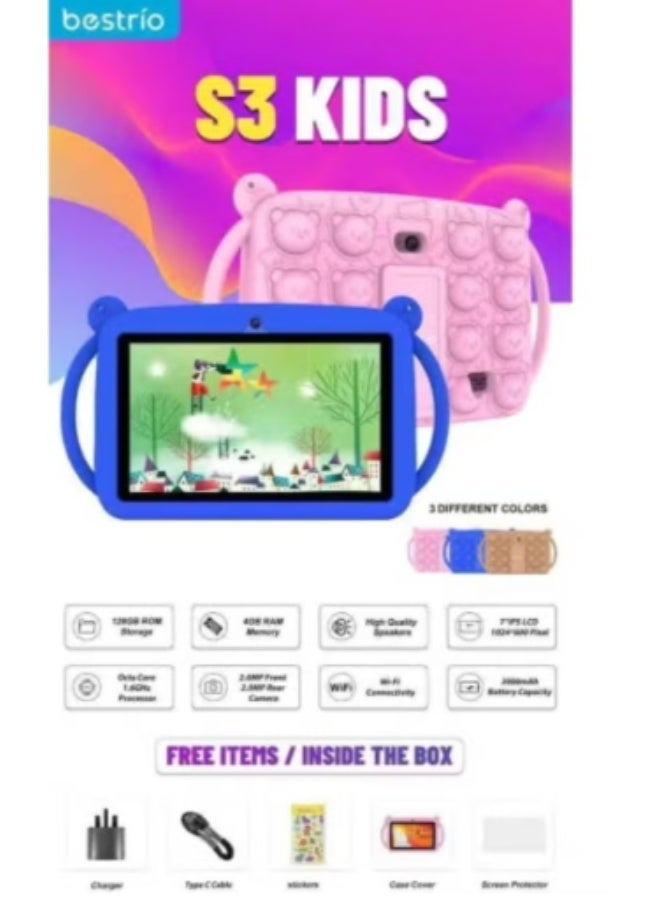 BESTRIO S3 Kids Tablet – 7-Inch Display, 128GB Storage, 4GB RAM, 3000mAh Battery, Durable Protective Case, Educational & Entertainment Tablet for Children, Safe, Portable, and Fun - Image 4