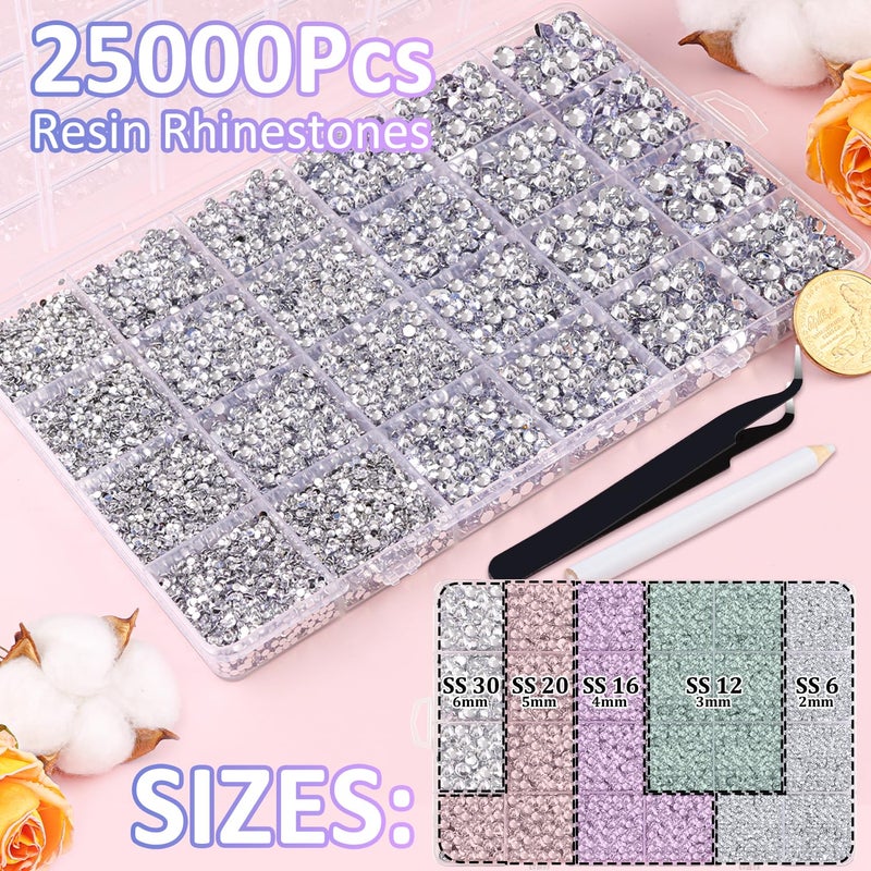 TINKRSTUFF 25000Pcs Resin Rhinestones for Crafting, Clear 2-6mm Mixed Sizes Non Hotfix Flatback Gems with 1Pcs Glue, Bedazzling Crystal for DIY Craft Clothing Mugs Tumblers Shoes Fabric Decor Nail Art - Image 2