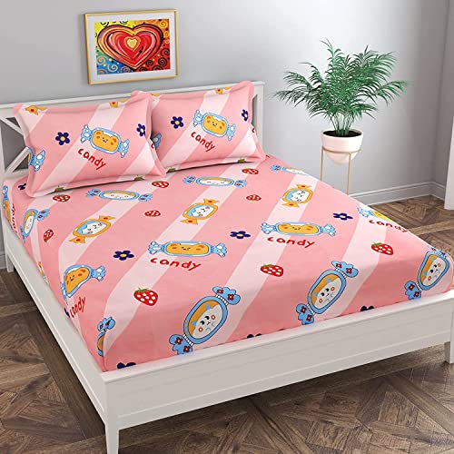 Filymore Candy Double Bedsheet for Kids Room 240 TC Microfiber Fabric Wrinkle Free Soft Hypoallergenic | Cartoon Bedcover Queen Size (90x90 Inches) Boys Girls Room(Peach) - Image 2
