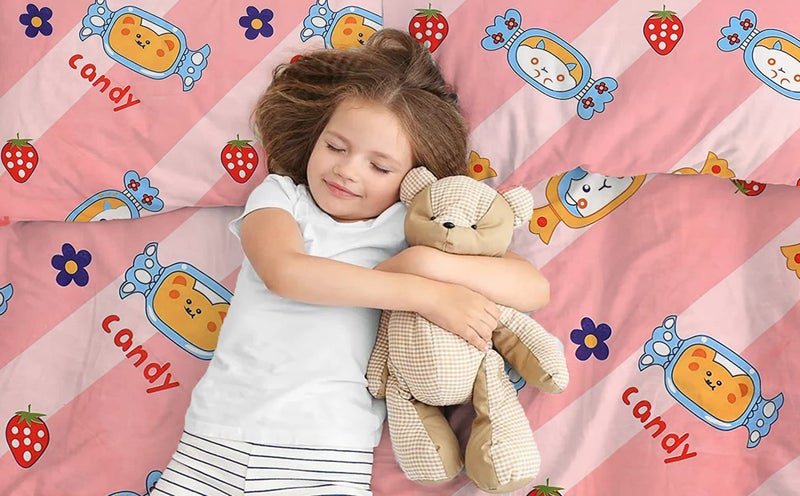 Filymore Candy Double Bedsheet for Kids Room 240 TC Microfiber Fabric Wrinkle Free Soft Hypoallergenic | Cartoon Bedcover Queen Size (90x90 Inches) Boys Girls Room(Peach) - Image 4