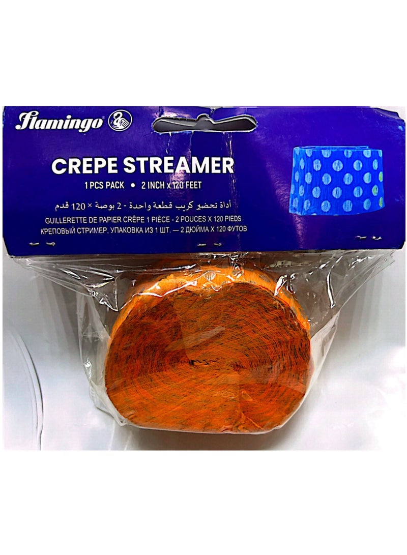 Flamingo CREPE STREAMER PAPER ROLL 2INCH×120 FEETS ORANGE AND SILVER COLOR - Image 1
