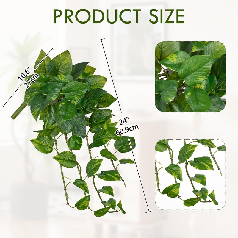 Briful Artificial Hanging Plant Pothos - Lifelike Artificial Green Scindapsus Vines, Approx. 60 cm, Decorative Plant for Wall, Living Room, Shelf & Indoor Use - Image 2