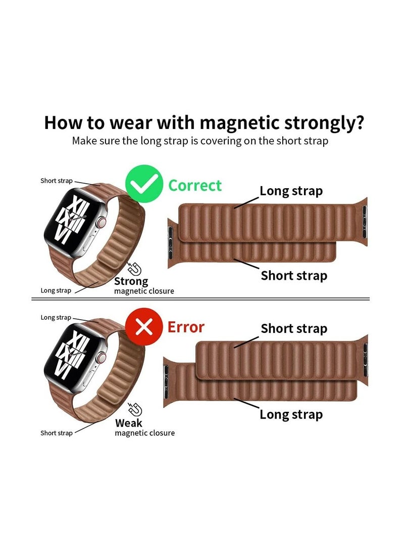 Adjustable Leather Loop Wristband with Strong Magnetic Closure for Apple Watch Series 1,2,3,4,5,6,SE 42/44mm - Image 2