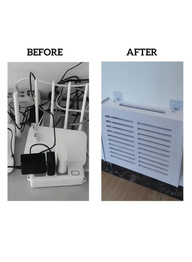 Multifunctional Home Storage Box 1pc With Ventilation Slots For Router And Projector Hidden Wall Mounted Cable Organizer For Office And Living Room Minimalist Sleek White Finish Durable Construction - Image 4