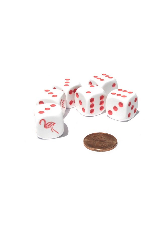 Koplow Games Set of 6 Flamingo 16mm D6 Round Edged Koplow Animal Dice - White with Pink Pips  - Image 5
