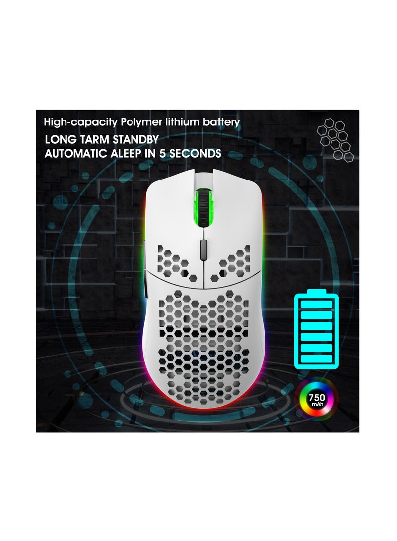 إتش إكس إس جيه ماوس ألعاب RGB لاسلكي أبيض - Image 3