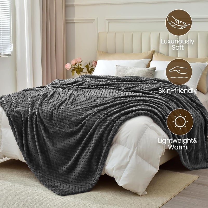 David's Home بطانية فليس فائقة النعومة بحجم كينغ (230 سم × 275 سم)، خفيفة الوزن، بطانية فلامنغ 3D جاكار، رقيقة وطرية مناسبة لتزيين غرفة النوم، رمادي داكن - Image 3