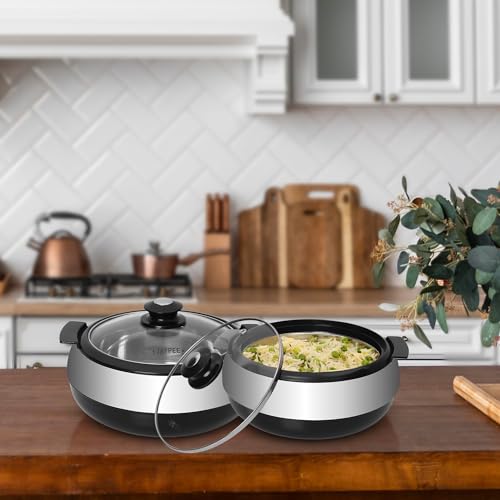 Jaypee Glasserol Serving Casserole Twin Set Inner Stainless Steel Toughened Glass Lid PUF Insulated Hot Box |Roti Box| Easy to carry | Food Grade | Stackable, 1200 ml + 1200 ml, Black - Image 2