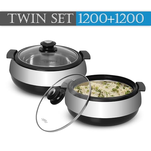 Jaypee Glasserol Serving Casserole Twin Set Inner Stainless Steel Toughened Glass Lid PUF Insulated Hot Box |Roti Box| Easy to carry | Food Grade | Stackable, 1200 ml + 1200 ml, Black - Image 5