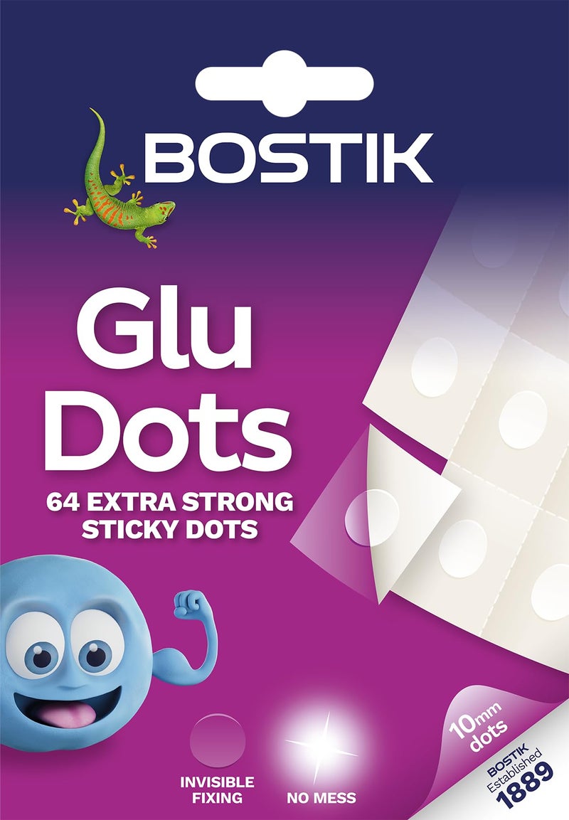 Bostik Extra Strong Glu Dots Clear 64 Dots Pack Double Sided Adhesive for Instant Fixing Crafts Easy to Use No Mess - Image 2